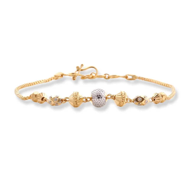 22ct Yellow Gold Bracelet in Rhodium Plating Beads with Hook Clasp LBR-8505