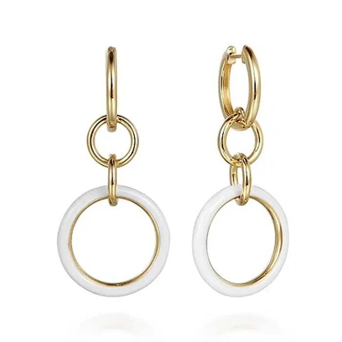 Sterling Silver Hoops Gabriel & Co. White Enamel Hollow Tube Link Earrings in 14K Yellow Gold