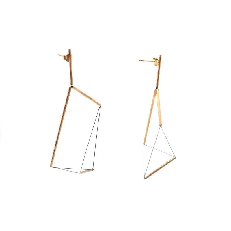 Emerald Cut Earrings 3D Trapezoid Drop Earrings- Gold