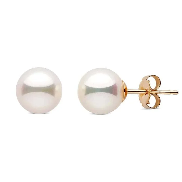 Custom Engraved Jewelry Mountz Collection 8.5MM Cultured Pearl Earrings with 14K Yellow Gold Posts and Backs