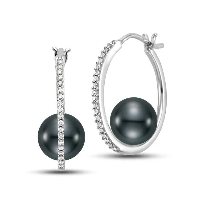 Three-Stone Diamond Ring Mastoloni 8.5-9MM Tahitian Pearl and Diamond Hoop Earrings in 14K White Gold