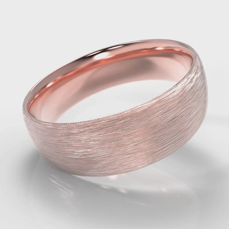 7mm Court Shaped Comfort Fit Brushed Wedding Ring - Rose Gold