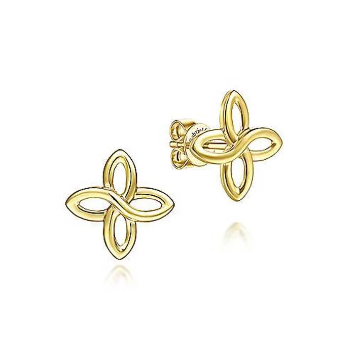 Opal Halo Ring Gabriel & Co. Quatrefoil Stud Earrings in 14K Yellow Gold