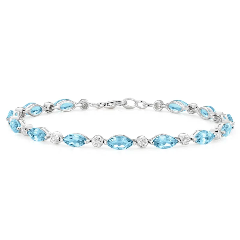 9ct Marquise Cut Sky Blue Topaz and Diamond 19cm Bracelet in White Gold