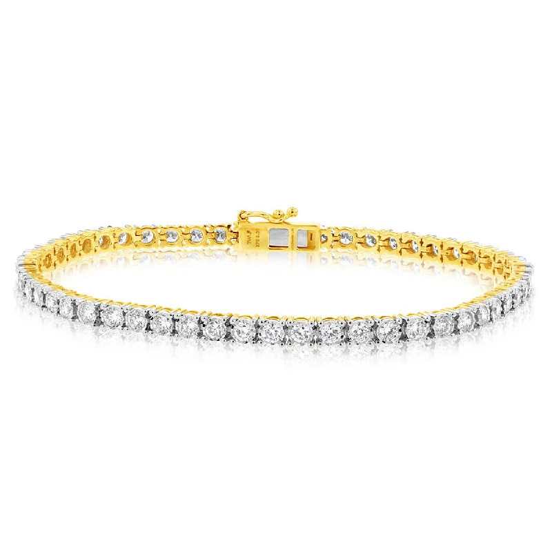 9ct Yellow Gold 3 Carats Lab Grown Diamond 18cm Tennis Bracelet with 54 Diamonds