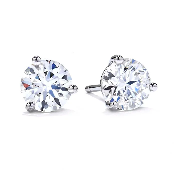 Birthstone Stackable Ring Mountz Collection .58-.63TW Round Diamond 3-Prong Stud Earrings in 14K White Gold