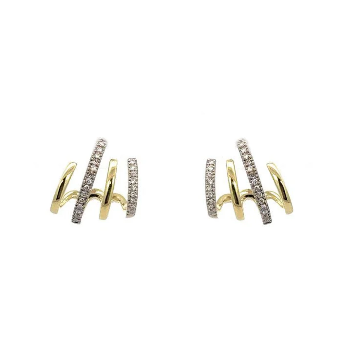 Rose Gold Hoops Mountz Collection 4-Row Huggie Earrings in 14K Yellow and White Gold