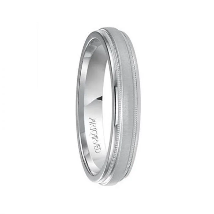 ADISON 14k White Gold Wedding Band Domed Brushed Finish Center with Milgrain Rolled Edges by Artcarved - 4mm, 6mm, & 8mm