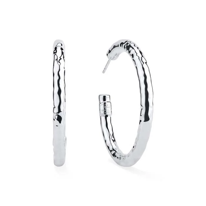 Round Cut Diamond Ippolita 46MM Medium #3 Classico Hammered Hoop Earrings in Sterling Silver