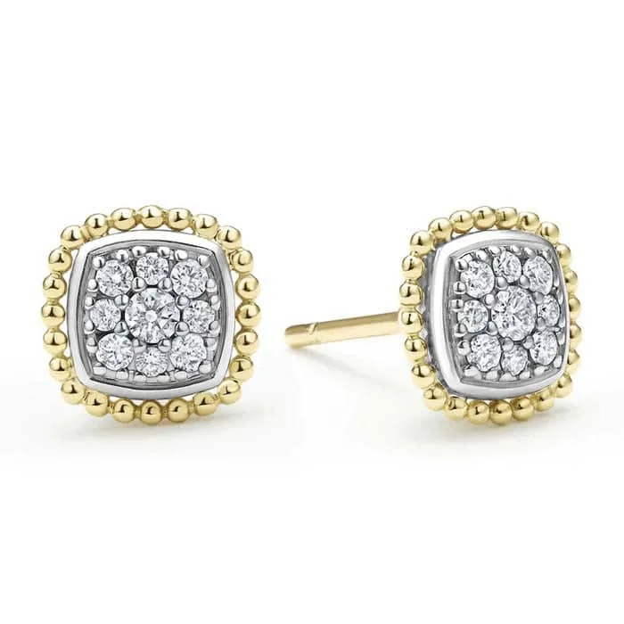 Modern Statement Ring LAGOS Rittenhouse Two-Tone Caviar Diamond Stud Earrings in Sterling Silver and 18K Yellow Gold