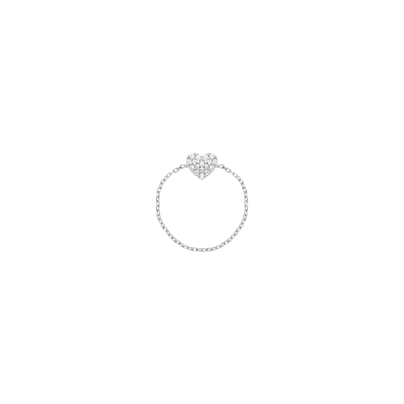 Heart Chain 18K Whitegold Ring w. Diamonds