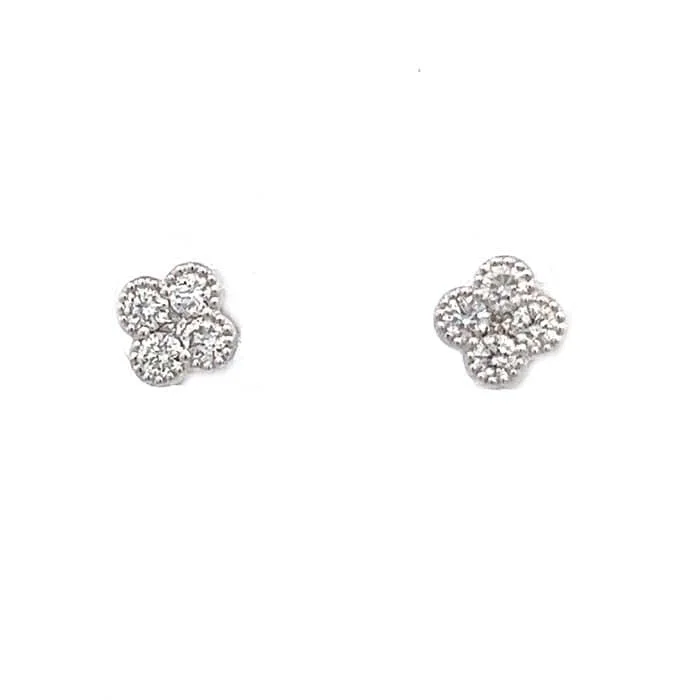 Bohemian Beaded Jewelry Mountz Collection 4-Petal Small Clover Stud Earrings in 14K White Gold