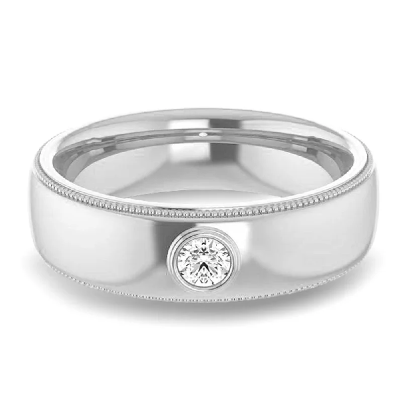 Bezel Set Diamond Men's Ring With Milgrain Accent