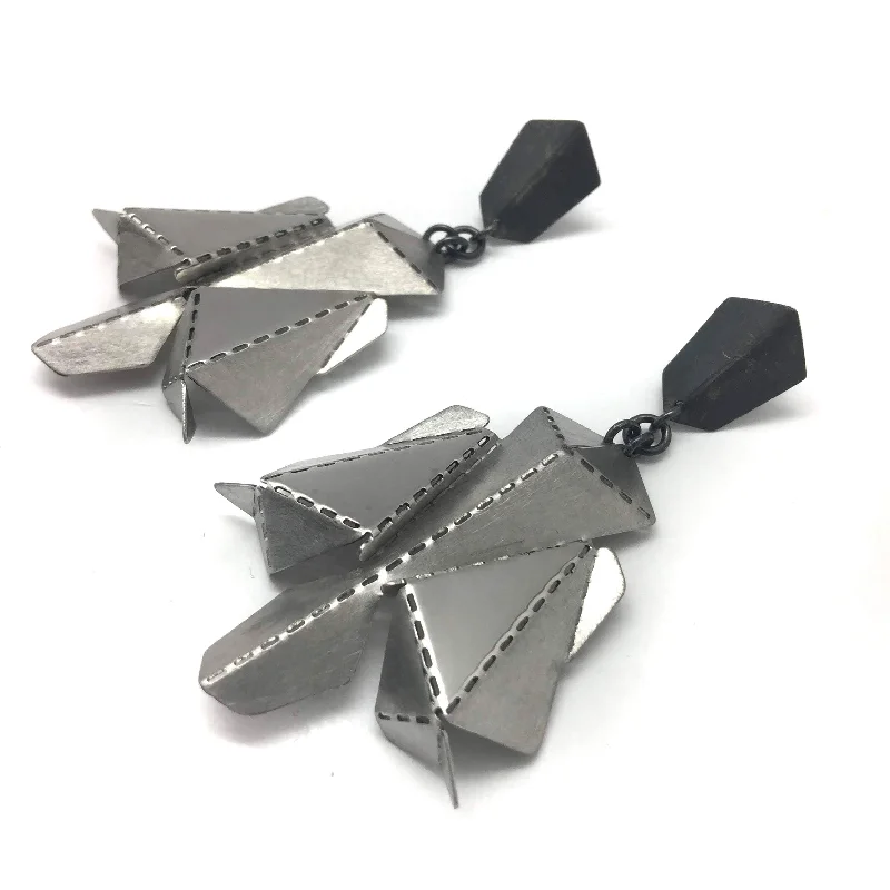 Platinum Engagement Ring Black and Steel Origami Earrings