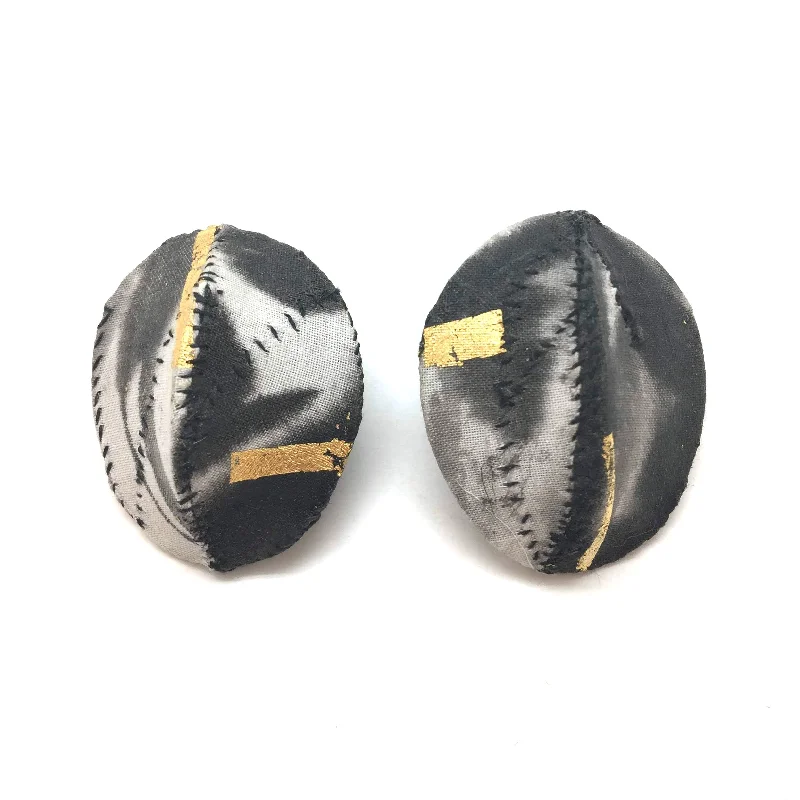 Herringbone Gold Chain Black and White with Gold Dome Posts