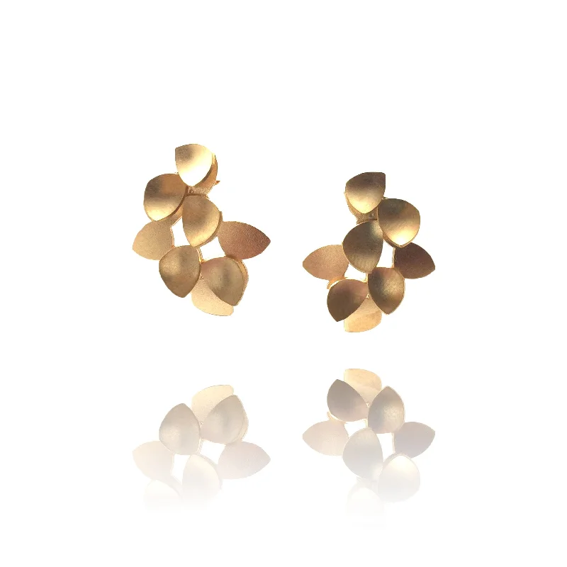 Delicate Gold Chain Blossoming Petal Post Earrings - Gold