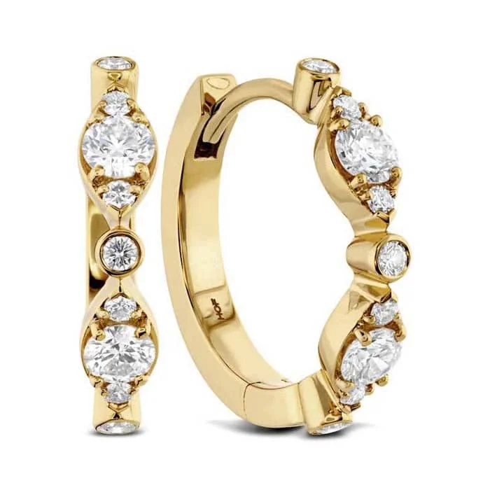 Sapphire Cluster Ring Hearts On Fire .33-.38ctw Bezel Regal Huggie Earrings in 18K Yellow Gold