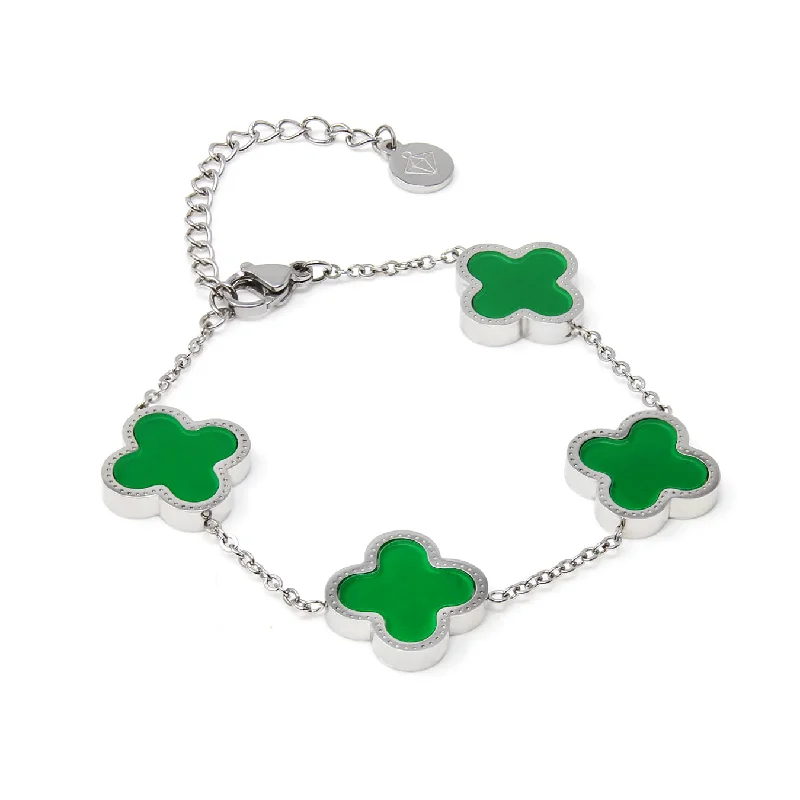 TEEN Clover Chain Bracelet - Stainless Steel Green And silver