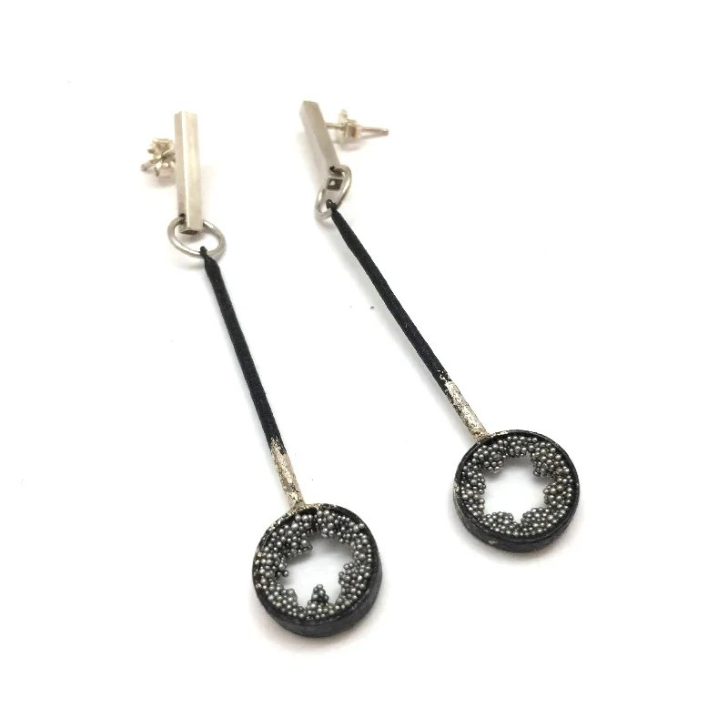 Geometric Silver Earrings Silver Circle Caviar Drops