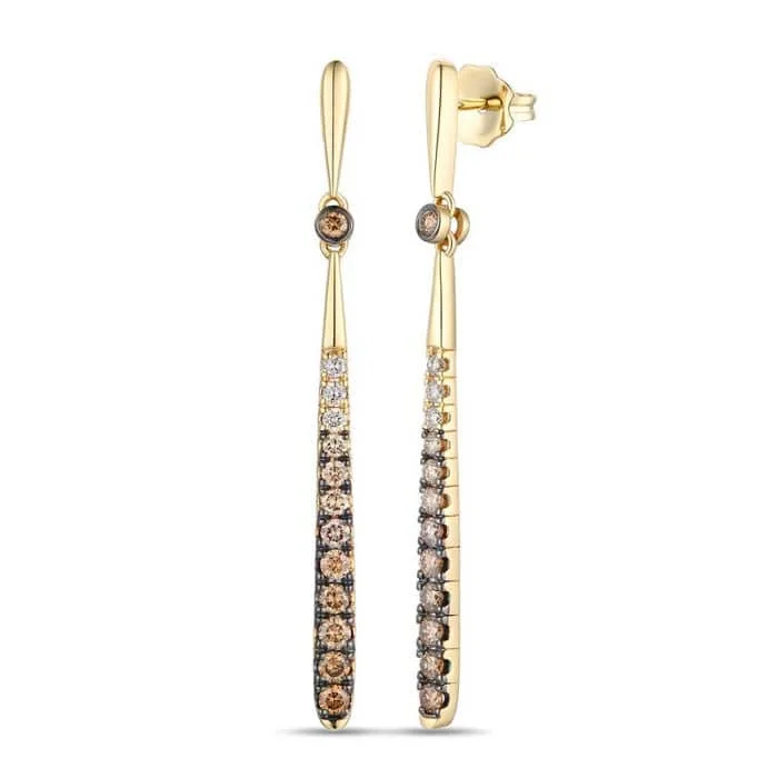 Solitaire Diamond Pendant Le Vian Earrings featuring Ombré Chocolate Diamonds in 14K Honey Gold