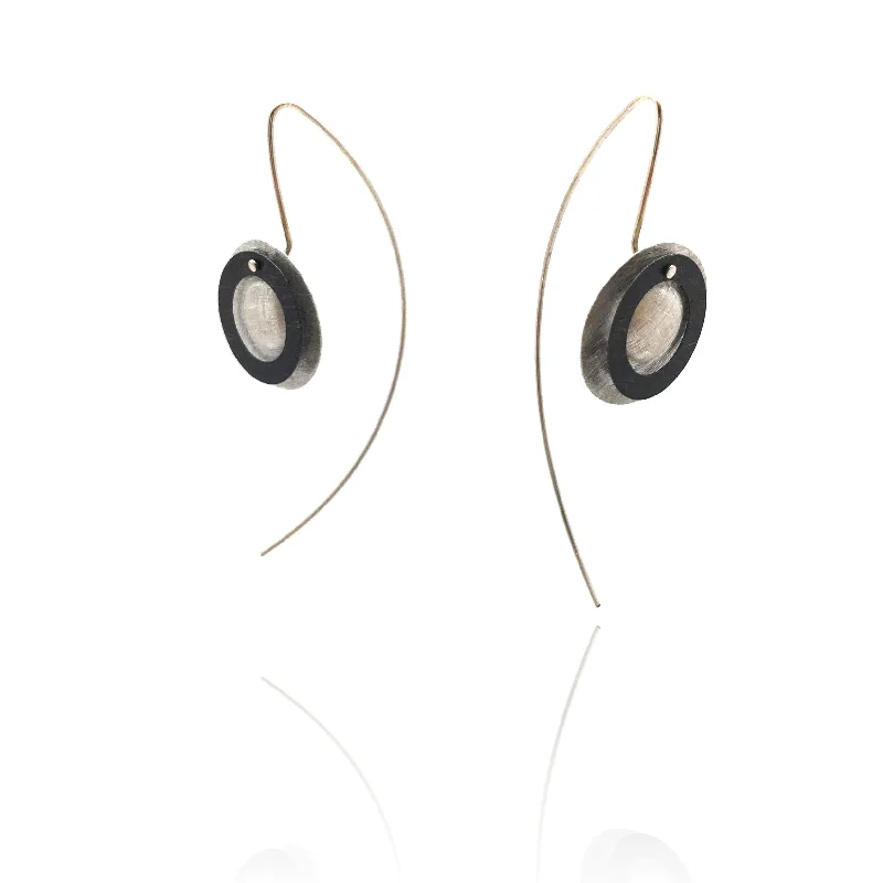 Handmade Gold Earrings Double Circle Earrings - Silver and Black