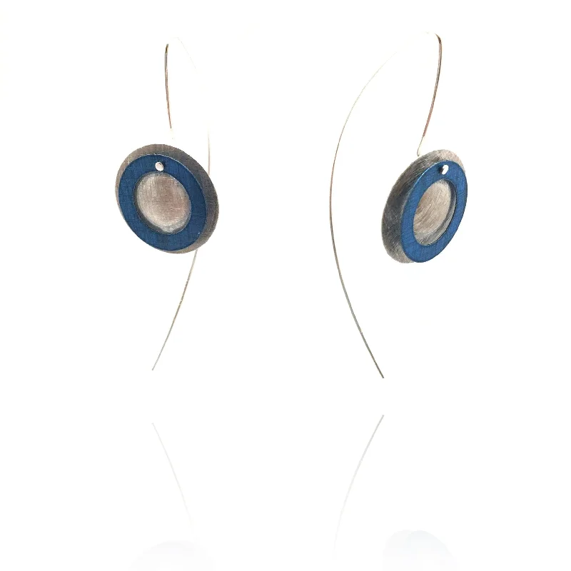 Classic Gold Bangle Double Circle Earrings - Silver and Blue