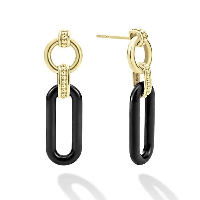 White Gold Hoop Earrings LAGOS 18K Signature Caviar Black Ceramic Link Earrings