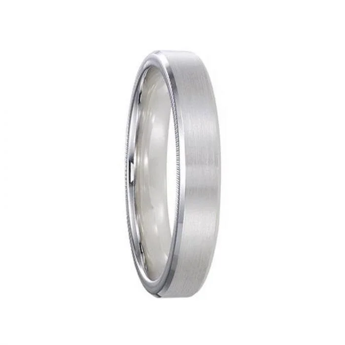 ELLIOT 14k White Gold Wedding Band Satin Brushed Center with Beveled Coin Edges - 4mm, 6mm, & 8mm