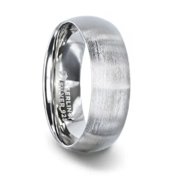 EMPEROR Silver Brushed Finish Domed Wedding Band -8mm