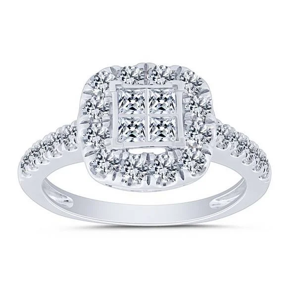 14k white gold 1.50 ctw Diamond Quad Engagement Ring