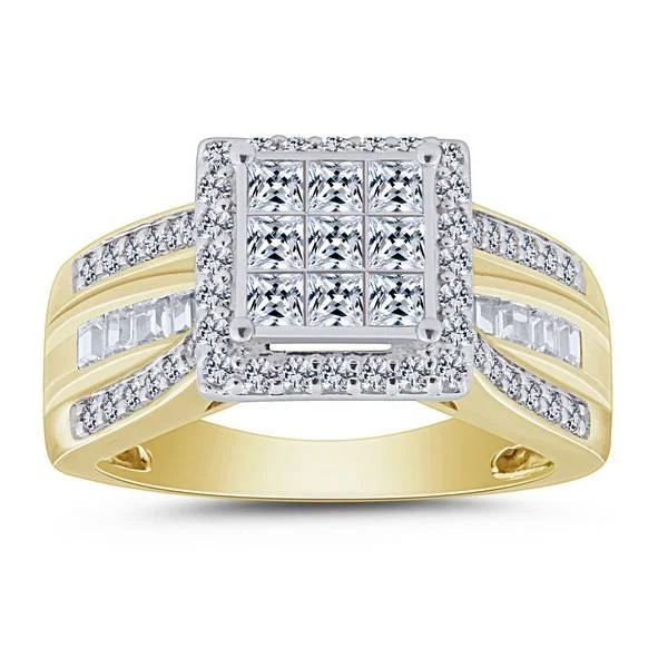 10K Yellow Gold 1.00 CTW Princess Quad Halo Engagement Ring