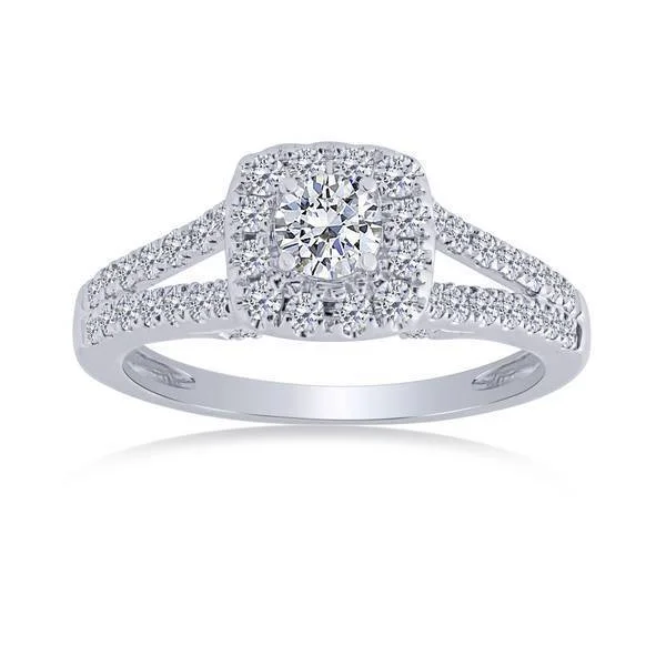 14k white gold 1.00 ctw Diamond Halo Engagement Ring