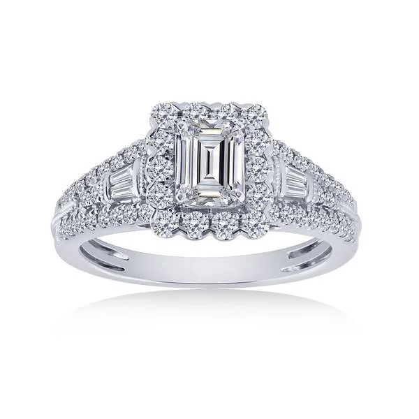 14K WHITE GOLD 1.38 CTW Diamond Halo Engagement Ring