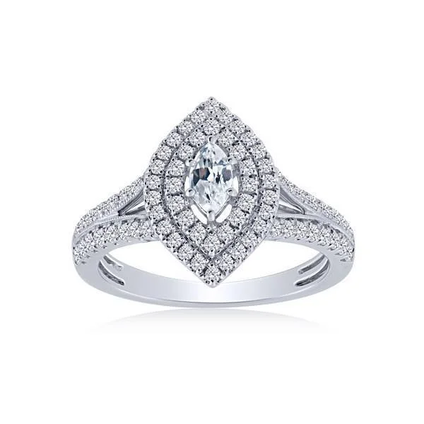 14K WHITE GOLD 1.00 CTW Diamond Marquise Engagement Ring