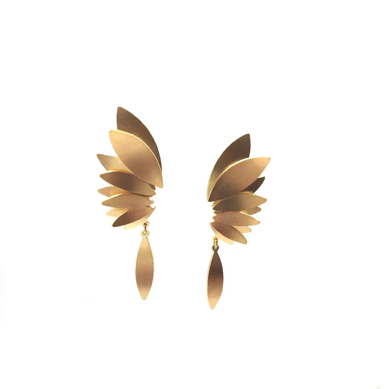 Luxury Gemstone Earrings Feathered Wing Drops - Gold