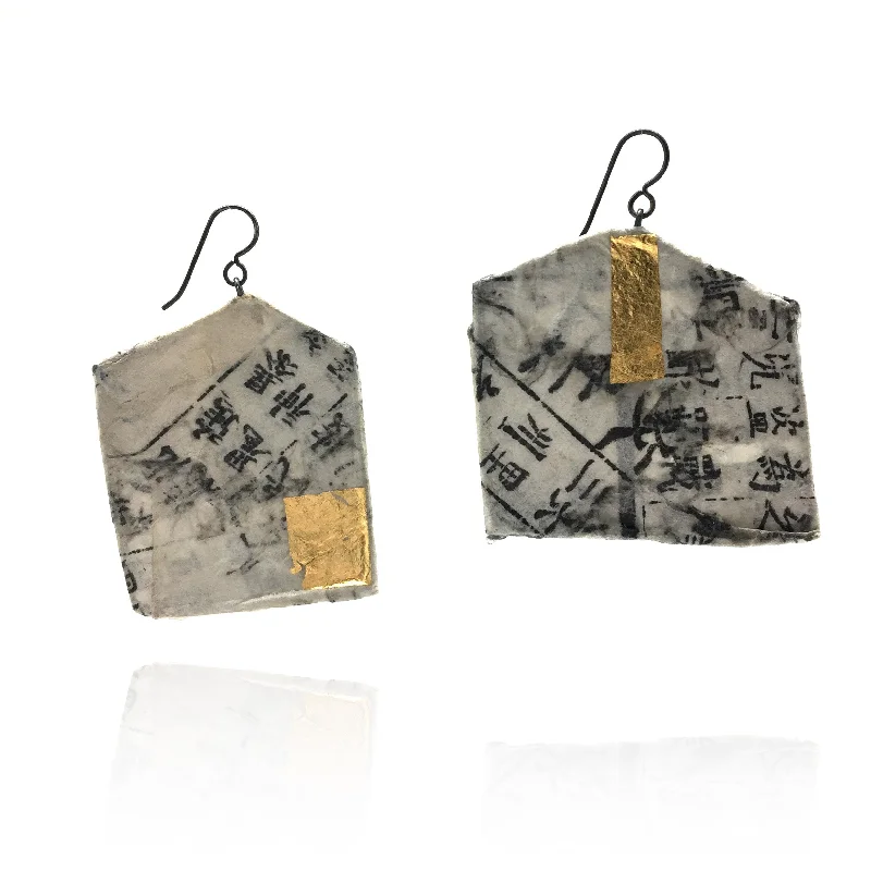 Unique Stackable Bands Geometric Hanji Paper & Gold Earrings