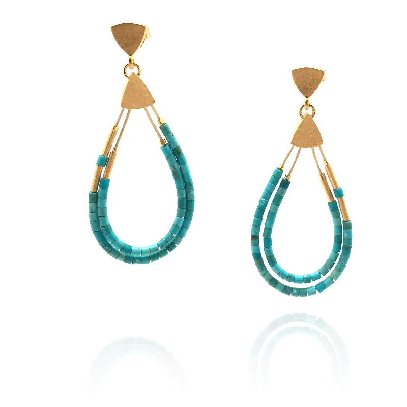 Chunky Hoop Earrings Gold and Turquoise Teardrop Beaded Drop Earrings