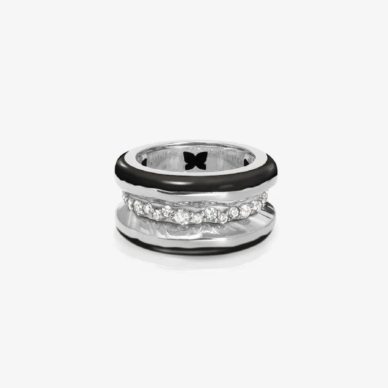 Antarctica Ice 18K Whitegold Ring w. Lab-Grown Diamonds & Black enamel