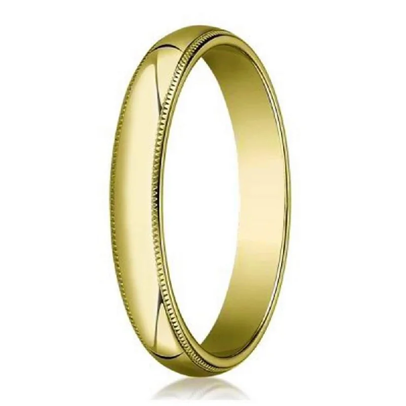 Designer 4mm Traditional Fit Milgrain 14K Yellow Gold Wedding Band