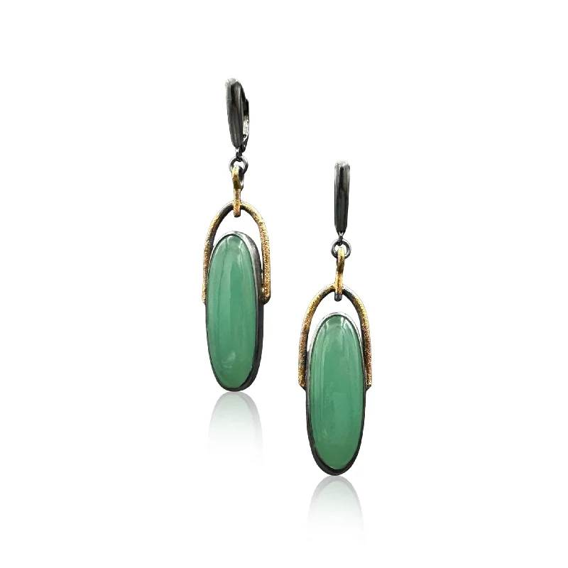 Delicate Gold Chain Chrysoprase Leverback Drops Earrings