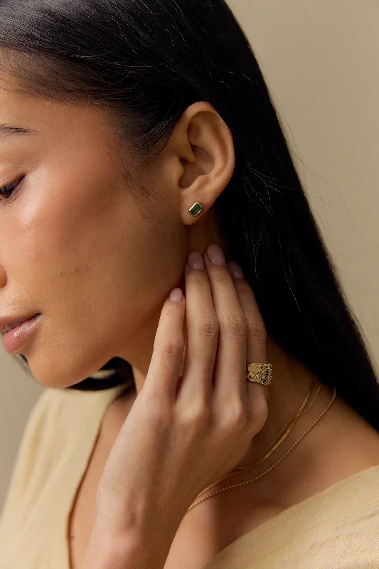 Delicate Gold Chain JP BEZEL SET TOURMALINE STUDS