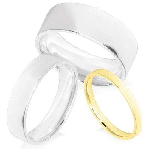 Ladies Light Weight Flat Court Shape Wedding Band - Gold, Platinum - 3-5mm