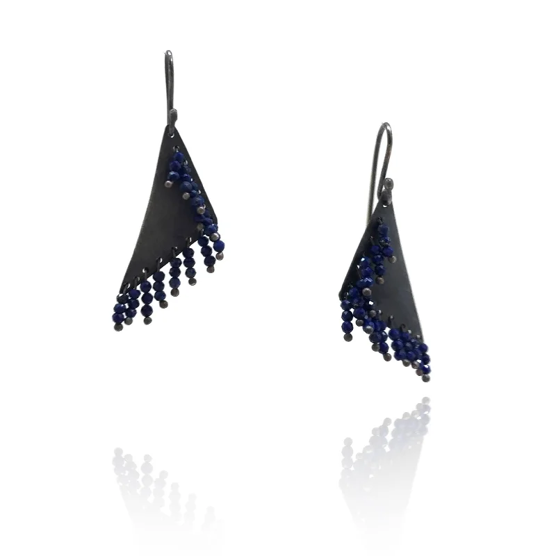 Classic Gold Pendant Lapis Triangle Fringe Dangles