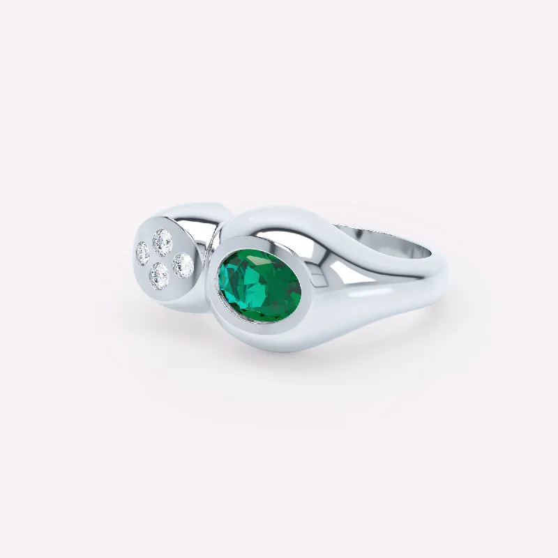 Curve Duo 18K Whitegold Ring w. Emerald & Diamonds