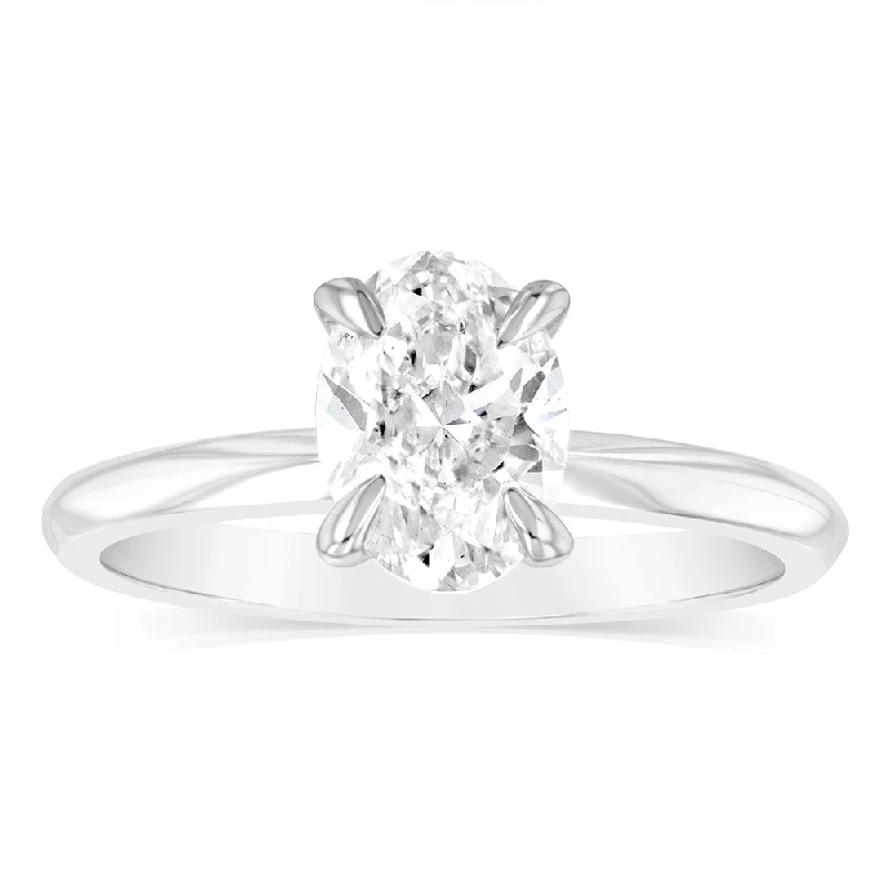 Luminesce Lab Grown 14ct White Gold 1 Carat Certified Oval Solitaire Engagement Ring