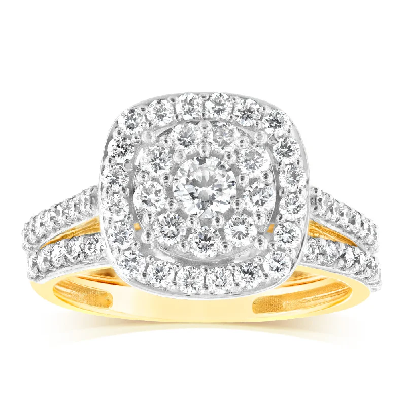 Luminesce Lab Grown 9ct Yellow Gold 1.2 Carat Diamond Cushion Shaped Solitaire Fancy Ring