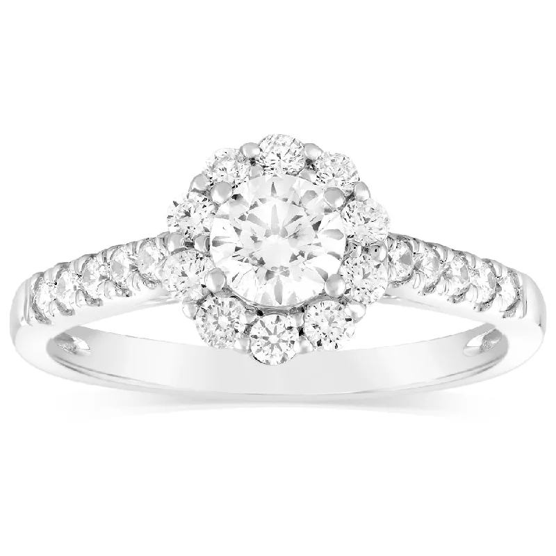 Luminesce Lab Grown Cross 1 Carat Diamond Solitaire Fancy Ring with 1/2Carat Central Bril Cut in 14ct White Gold