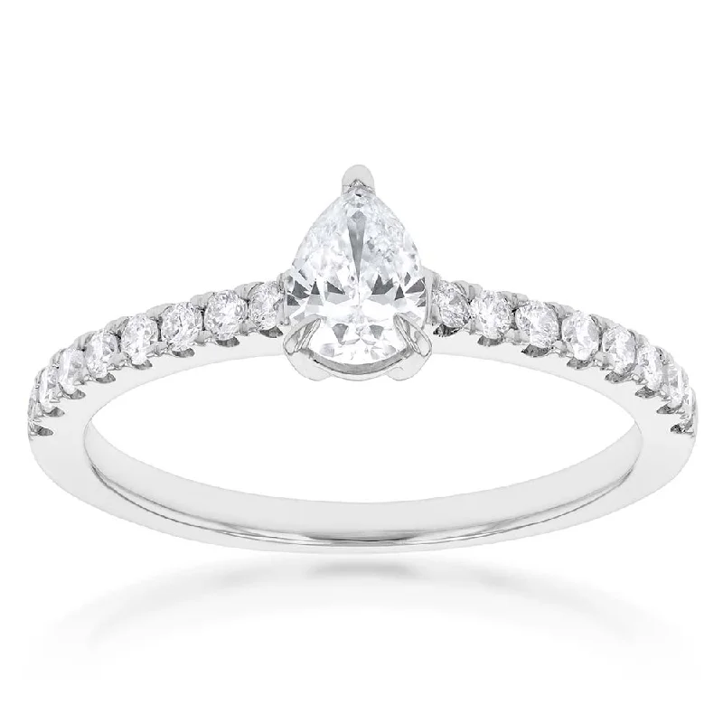 Luminesce Lab Grown Pear Diamond Engagement Ring with 16 Side Diamonds in 18ct WG