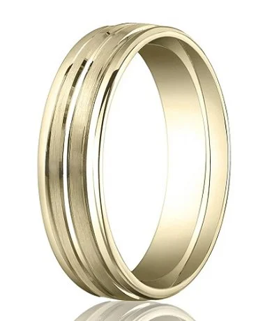 Comfort Fit 18K Yellow Gold Wedding Band with Designer Engraved & Polished Finish – 6 mm