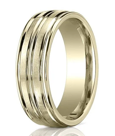 Comfort Fit 18K Yellow Gold Wedding Band with Designer Engraved & Polished Finish – 8 mm